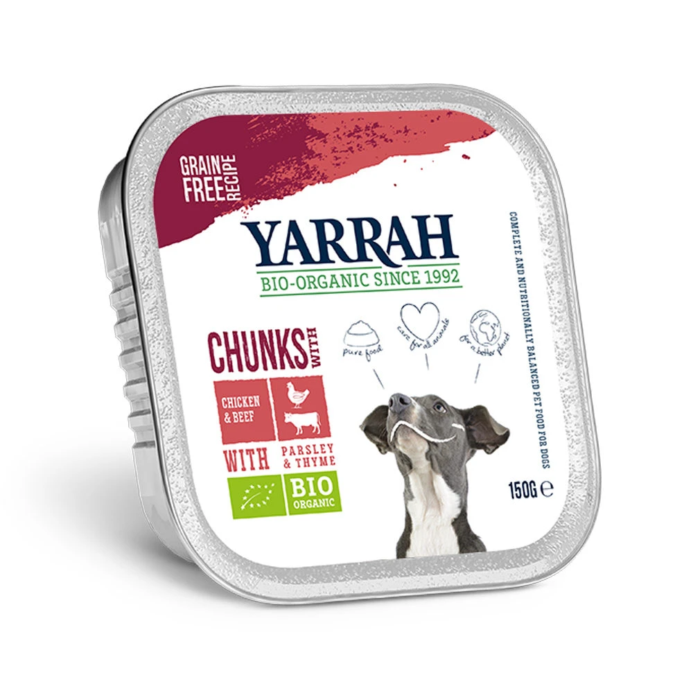 Yarrah - Natvoer Hond Kuipje Chunks Met Rund Bio 3 Yarrah - Natvoer Hond Kuipje Chunks Met Rund Bio